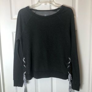 Aerie Gray Lace Up Sides Tie Ribbon Sweatshirt.  Size M